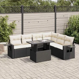 7-delige Loungeset met kussens poly rattan zwart 7-delige Loungeset met kussens poly rattan zwart