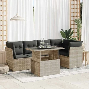 6-delige Loungeset met kussens poly rattan lichtgrijs 6-delige Loungeset met kussens poly rattan lichtgrijs