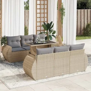7-delige Loungeset met kussens poly rattan beige 7-delige Loungeset met kussens poly rattan beige
