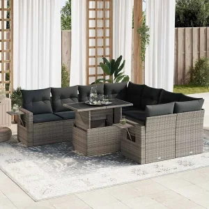 9-delige Loungeset met kussens poly rattan grijs 9-delige Loungeset met kussens poly rattan grijs