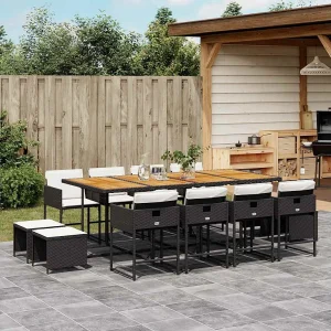 13-delige Tuinset met kussens poly rattan zwart 13-delige Tuinset met kussens poly rattan zwart