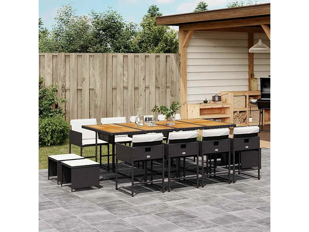 13-delige Tuinset met kussens poly rattan zwart