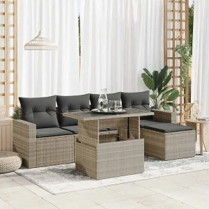 6-delige Loungeset met kussens poly rattan lichtgrijs 6-delige Loungeset met kussens poly rattan lichtgrijs