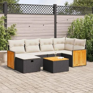 7-delige Loungeset met kussens poly rattan zwart 7-delige Loungeset met kussens poly rattan zwart