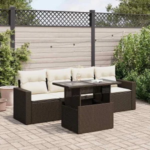 5-delige Loungeset met kussens poly rattan bruin 5-delige Loungeset met kussens poly rattan bruin