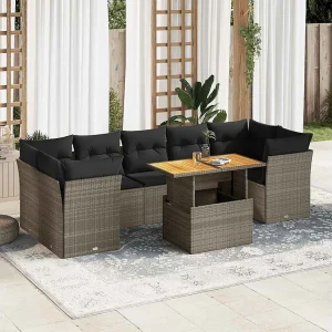 8-delige Loungeset met kussens poly rattan grijs 8-delige Loungeset met kussens poly rattan grijs
