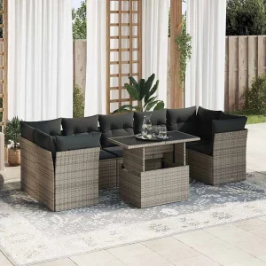8-delige Loungeset met kussens poly rattan grijs 8-delige Loungeset met kussens poly rattan grijs