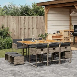 11-delige Tuinset met kussens poly rattan grijs 11-delige Tuinset met kussens poly rattan grijs