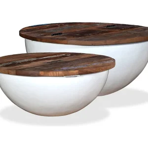 2-delige Salontafelset komvormig massief gerecycled hout wit 2-delige Salontafelset komvormig massief gerecycled hout wit