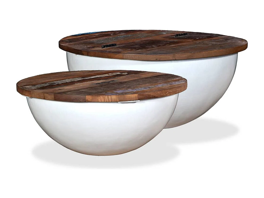 2-delige Salontafelset komvormig massief gerecycled hout wit