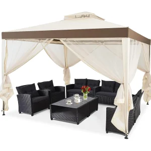 3 x 3 m paviljoen met muggennet en dubbel dak, waterdicht, winterbestendig, tuinpaviljoen, partytent voor terras, tuin, achtertuin (beige)ZB33748 3 x 3 m paviljoen met muggennet en dubbel dak, waterdicht, winterbestendig, tuinpaviljoen, partytent voor terras, tuin, achtertuin (beige)ZB33748