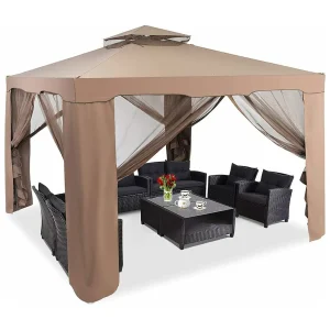 3 x 3 m paviljoen met muggennet en dubbel dak, waterdicht,winterbestendig, tuinpaviljoen, partytent voor terras, tuin, achtertuin (bruin)ZB33748 3 x 3 m paviljoen met muggennet en dubbel dak, waterdicht,winterbestendig, tuinpaviljoen, partytent voor terras, tuin, achtertuin (bruin)ZB33748
