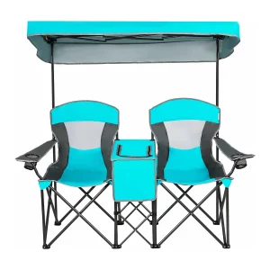 2-zits campingstoel met zonwering,mini-tafel,koeltas en bekerhouder,inklapbare visstoel,vouwstoel,klapstoel voor kamperen AB92781 (marineblauw) 2-zits campingstoel met zonwering,mini-tafel,koeltas en bekerhouder,inklapbare visstoel,vouwstoel,klapstoel voor kamperen AB92781 (marineblauw)