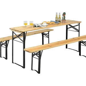 3-delige biertentgarnituur, picknicktafel met 2 zitbanken, campingtafelset met metalen frame, feesttentgarnituur voor terras, tuin, 178x46x76 cm 3-delige biertentgarnituur, picknicktafel met 2 zitbanken, campingtafelset met metalen frame, feesttentgarnituur voor terras, tuin, 178x46x76 cm