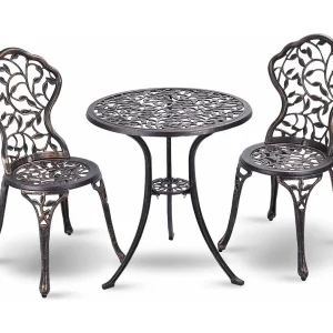 3-Delige tuinmeubelset, bistroset, gegoten bladpatroon antieke buiten tuin tuinmeubilair, weerbestendig tuin ronde tafel en stoelen (Bruin) 3-Delige tuinmeubelset, bistroset, gegoten bladpatroon antieke buiten tuin tuinmeubilair, weerbestendig tuin ronde tafel en stoelen (Bruin)