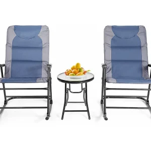 3-delige schommelligstoel, ligstoelen met bijzettafel, tuinligstoel, bistroset, ligstoel voor balkon, camping, tuin (blauw)AB5850 3-delige schommelligstoel, ligstoelen met bijzettafel, tuinligstoel, bistroset, ligstoel voor balkon, camping, tuin (blauw)AB5850