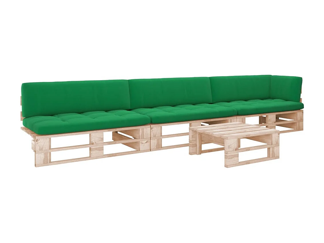 4-delige Loungeset pallet met kussens geïmpregneerd grenenhout