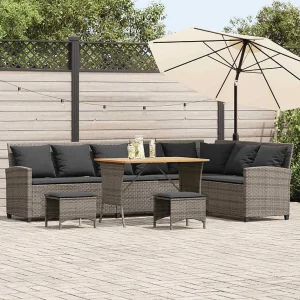 4-delige Tuinbankstel met kussens L-vormig poly rattan grijs 4-delige Tuinbankstel met kussens L-vormig poly rattan grijs