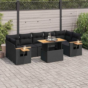 8-delige Loungeset met kussens poly rattan acacia zwart 8-delige Loungeset met kussens poly rattan acacia zwart