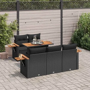 6-delige Loungeset met kussens poly rattan acacia zwart 6-delige Loungeset met kussens poly rattan acacia zwart