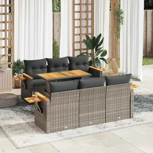 7-delige Loungeset met kussens poly rattan acacia grijs 7-delige Loungeset met kussens poly rattan acacia grijs