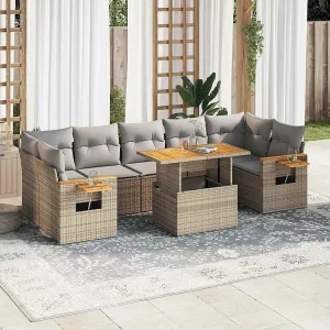 8-delige Loungeset met kussens poly rattan acacia beige 8-delige Loungeset met kussens poly rattan acacia beige