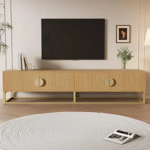 180 cm houten TV-meubel – Modern eetkamermeubel, 4 deuren, halfronde handgrepen