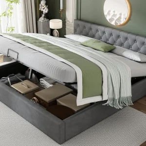 180x200cm fluwelen opbergbed met lattenbodem – Grijs