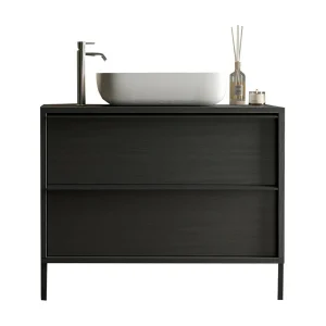 Badkamermeubel met wastafel en 2 laden, collectie FRASSI. Kleur aszwart. Badkamermeubel met wastafel en 2 laden, collectie FRASSI. Kleur aszwart.