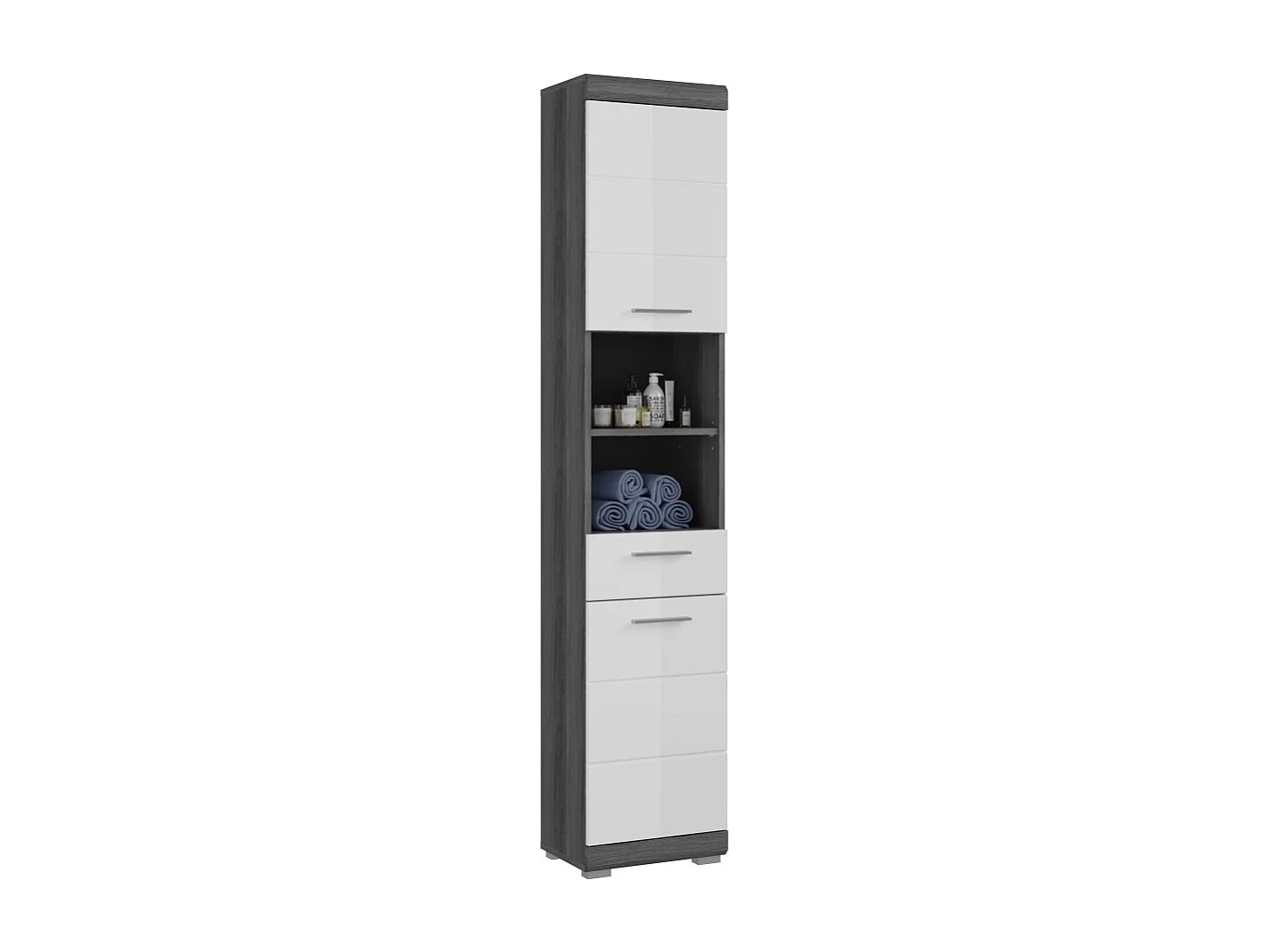 Badkamerkolom SCOTT – 2 deuren en 1 lade – Donkergrijs en wit – 37x191x31 cm