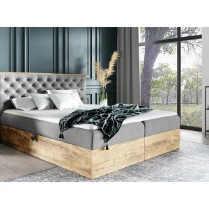 AX LIVING boxspringbed Clavio 180×200 staalgrijs met opbergruimte