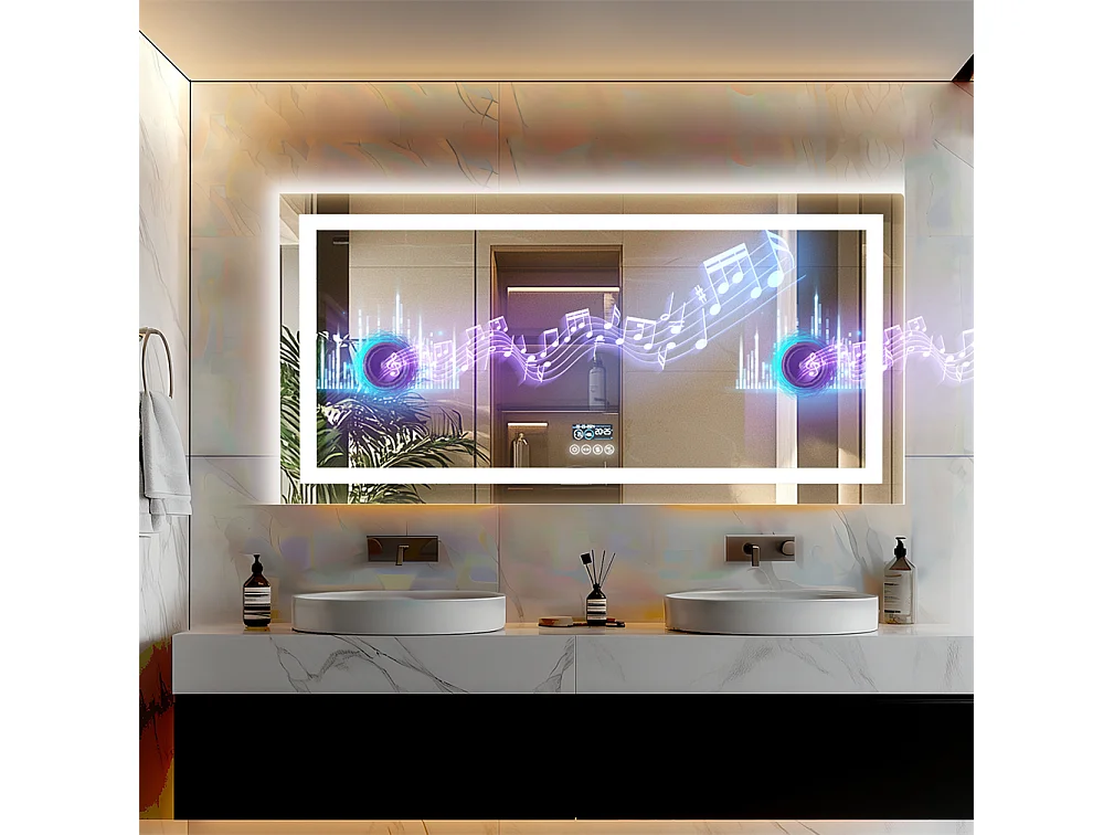 Badkamerspiegel 140x70cm LED verstelbaar + anti-condens + Bluetooth 5.2 + Klok + 3 kleuren 4 knoppen