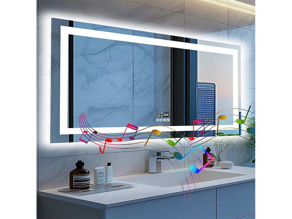 Badkamerspiegel 160x80cm LED verstelbaar + anti-condens + Bluetooth 5.2 + Klok + 3 kleuren 4 knoppen