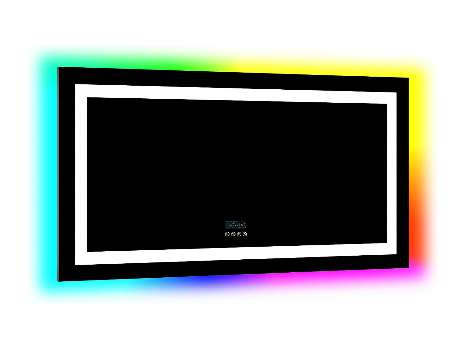 Badkamerspiegel 151x78cm RGB en LED verstelbaar + anti-condens + Bluetooth 5.2 + Klok + 3 kleuren 4 knoppen