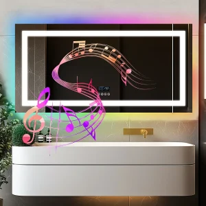 Badkamerspiegel 140x70cm RGB en LED verstelbaar + anti-condens + Bluetooth 5.2 + Klok + 3 kleuren 4 knoppen Badkamerspiegel 140x70cm RGB en LED verstelbaar + anti-condens + Bluetooth 5.2 + Klok + 3 kleuren 4 knoppen
