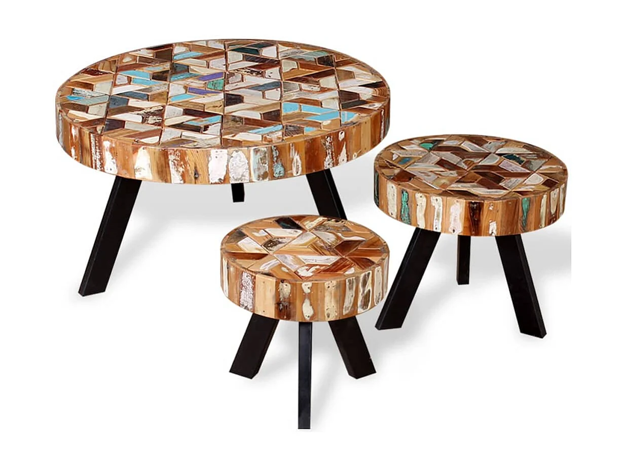 3-delige Salontafelset massief gerecycled hout