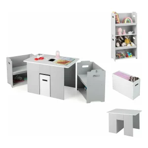 3-delig kinderzitgroep, kindertafel met 2 stoelen,4-in-1 activiteitentafel met opbergruimte en afneembaar deksel,multifunctionele kinderzitset voor peuters TK32331 3-delig kinderzitgroep, kindertafel met 2 stoelen,4-in-1 activiteitentafel met opbergruimte en afneembaar deksel,multifunctionele kinderzitset voor peuters TK32331