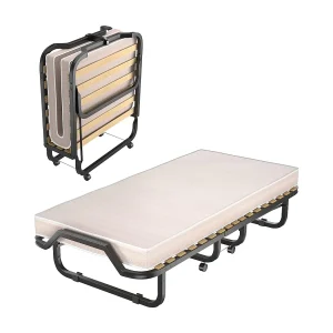 90 x 200 cm, logeerbed met matras van traagschuim, inklapbaar eenpersoonsbed,klapbed op wielen, vouwbed voor kantoor en logeerkamer, draagbaar bed (beige) 90 x 200 cm, logeerbed met matras van traagschuim, inklapbaar eenpersoonsbed,klapbed op wielen, vouwbed voor kantoor en logeerkamer, draagbaar bed (beige)