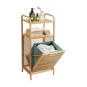 Badkamermeubel met schommelwasmand en 2 opbergplanken, afneembare Oxford-voering, voor woonkamer, keuken van bamboe en canvas (40,5 x 33 x 95,5 cm)TI88700 Badkamermeubel met schommelwasmand en 2 opbergplanken, afneembare Oxford-voering, voor woonkamer, keuken van bamboe en canvas (40,5 x 33 x 95,5 cm)TI88700