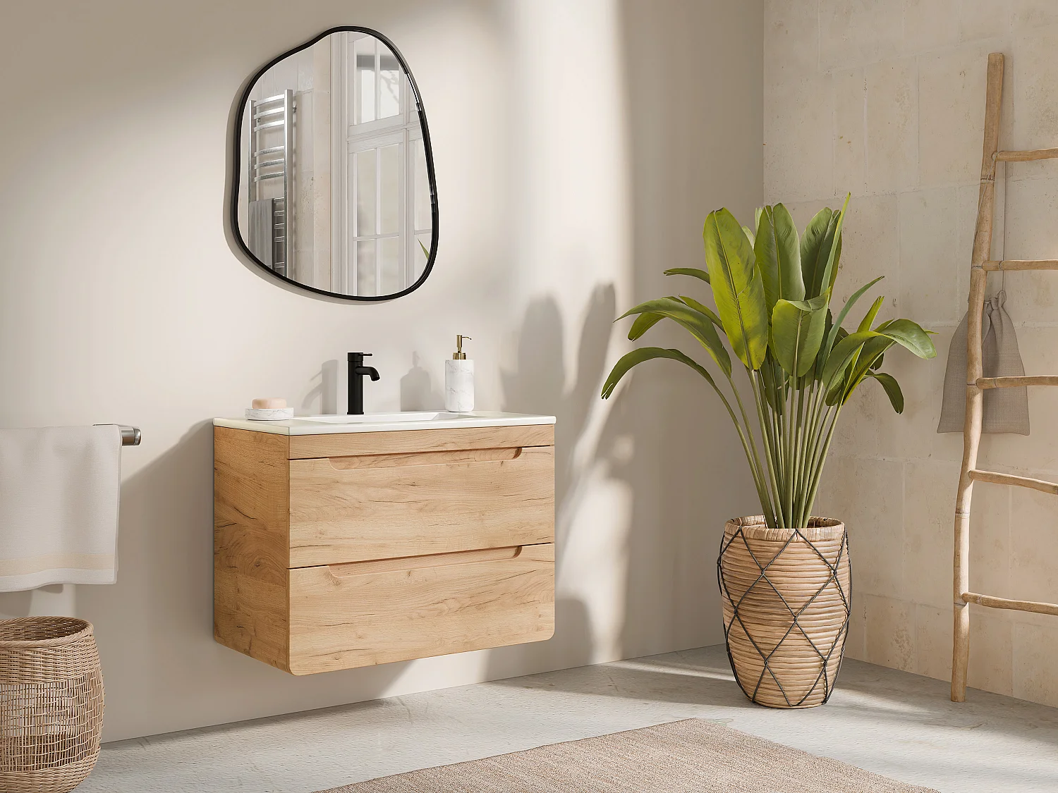 Hangend meubel onder waskom, licht naturel - 80 cm - ARUBA