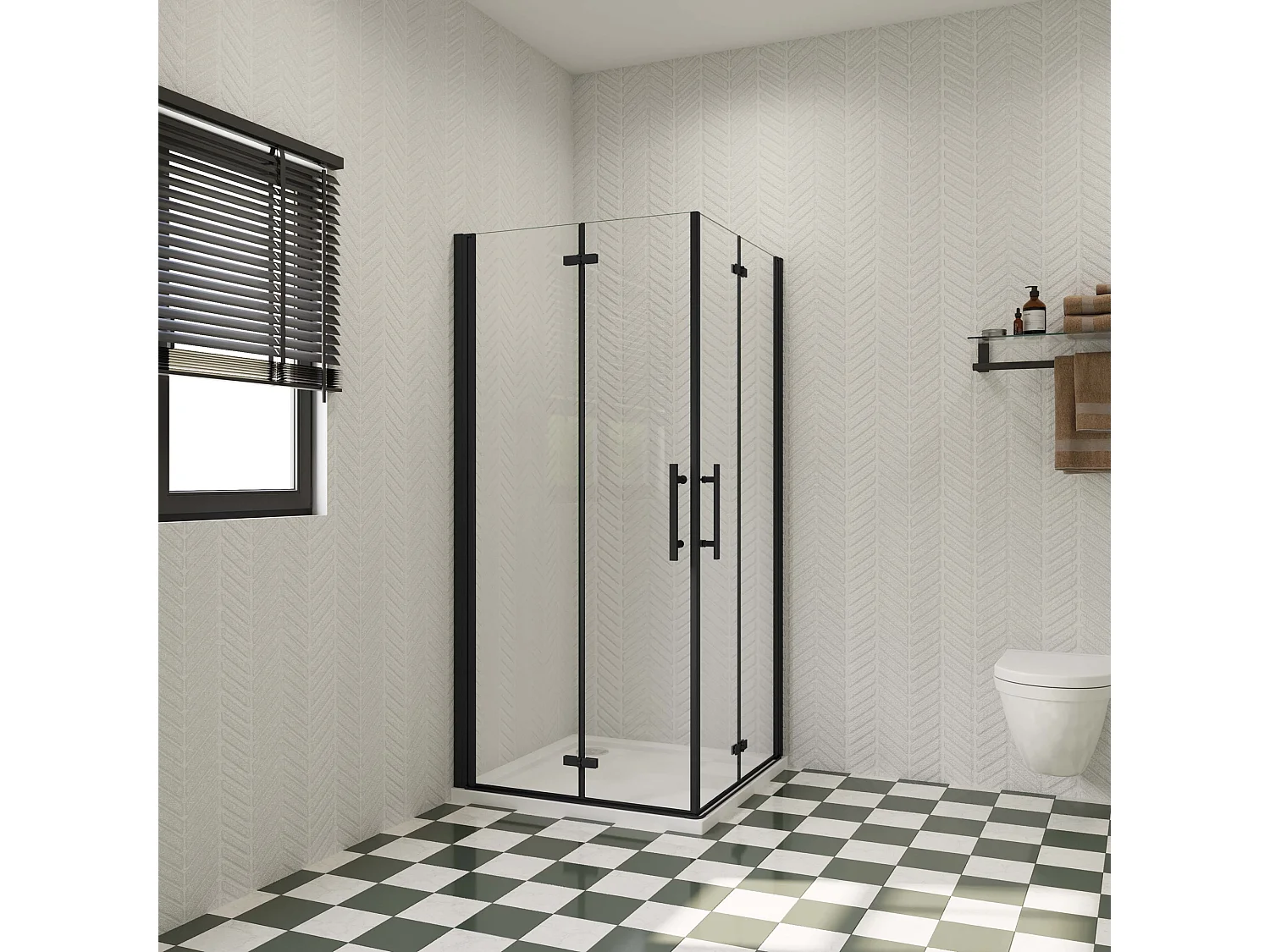 100x100x195cm Douchecabine Vierkant Hoekinstap Draaideur Antikalk Helder Glas Mat Zwart Profiel 6mm Veiligheidsglas Easy Clean