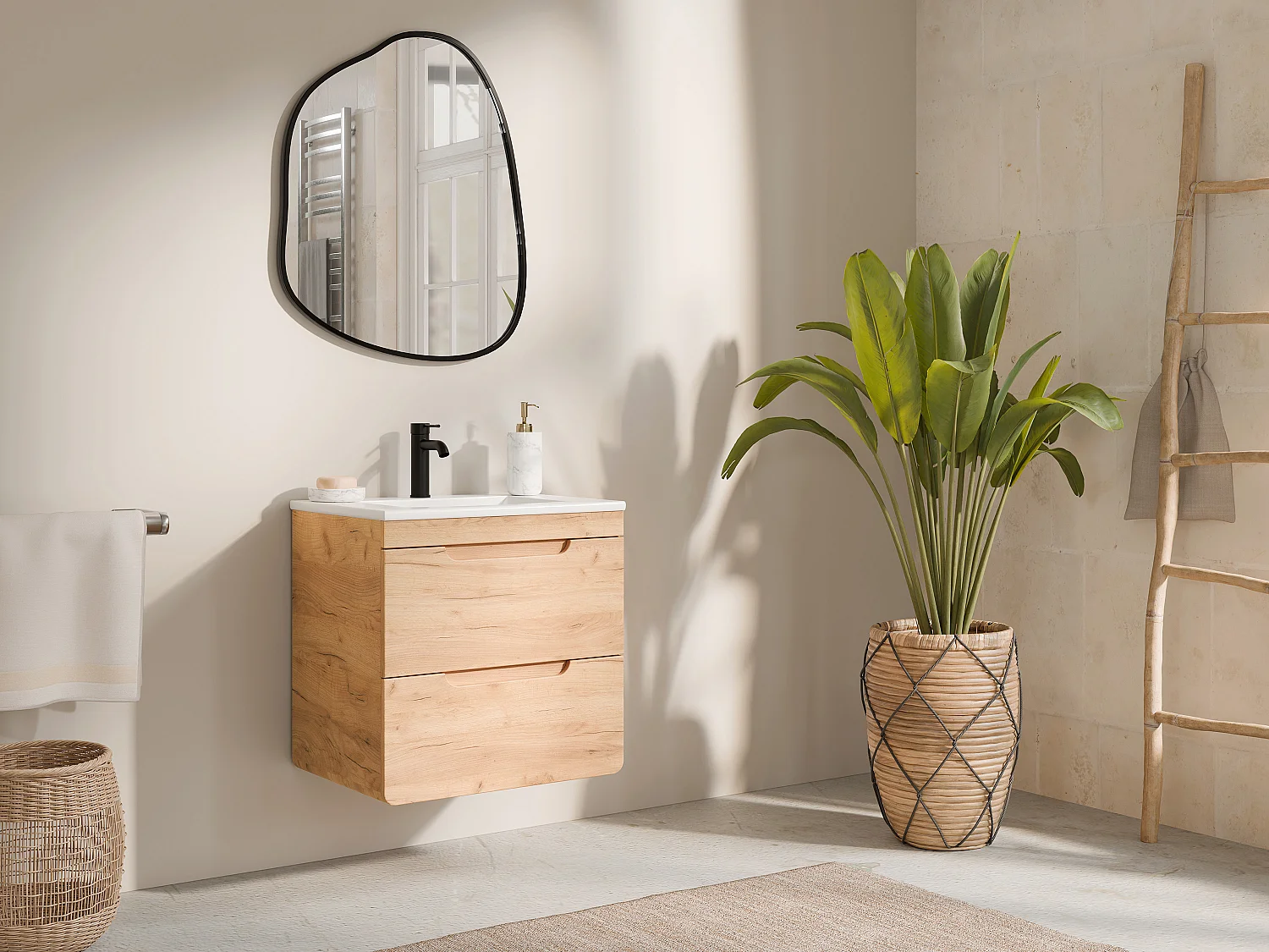 Hangend meubel onder waskom, licht naturel - 60 cm - ARUBA