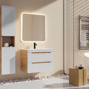 Badkamerkolom, naturel en wit – L35 x B32 x H170 cm – ARUBA Badkamerkolom, naturel en wit – L35 x B32 x H170 cm – ARUBA