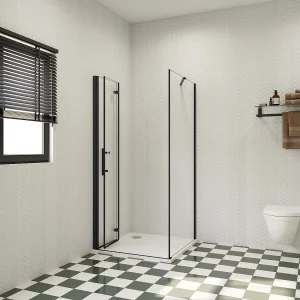 85x80x195cm douchecabine met inklapbare vouwdeur en vaste zijwand, 6mm helder EasyClean veiligheidsglas,mat zwarte aluminium frame, stabilisatiestang 50 cm 85x80x195cm douchecabine met inklapbare vouwdeur en vaste zijwand, 6mm helder EasyClean veiligheidsglas,mat zwarte aluminium frame, stabilisatiestang 50 cm