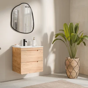 Zwevend badkamermeubel met inbouwwaskom – Naturel – 60 cm – ARUBA Zwevend badkamermeubel met inbouwwaskom – Naturel – 60 cm – ARUBA