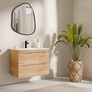 Zwevend badkamermeubel met inbouwwaskom – Naturel – 80 cm – ARUBA Zwevend badkamermeubel met inbouwwaskom – Naturel – 80 cm – ARUBA