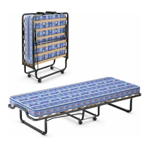 80 x 200 cm, logeerbed, inklapbaar, met matras van traagschuim, klapbed met stevig stalen frame, tot 120 kg, metalen bed op wielen, voor logeerkamer,blauwTI94034 80 x 200 cm, logeerbed, inklapbaar, met matras van traagschuim, klapbed met stevig stalen frame, tot 120 kg, metalen bed op wielen, voor logeerkamer,blauwTI94034