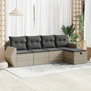 5-delige Loungeset met kussens poly rattan lichtgrijs 5-delige Loungeset met kussens poly rattan lichtgrijs