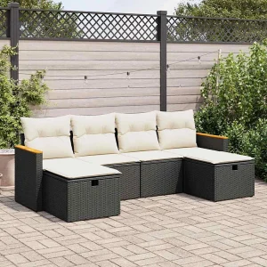 6-delige Loungeset met kussens poly rattan zwart 6-delige Loungeset met kussens poly rattan zwart