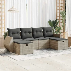6-delige Loungeset met kussens poly rattan lichtgrijs 6-delige Loungeset met kussens poly rattan lichtgrijs